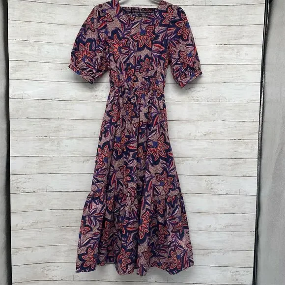 Evereve Noelle Open Back Floral Maxi Dress‎ Size S Puff Sleeve Cotton - Picture 3 of 12